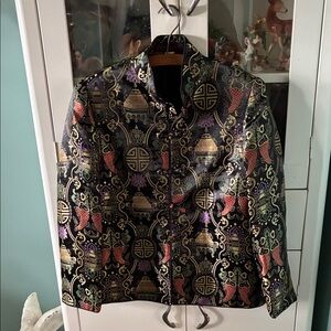 PBL sz S Vintage Satiny Elegant Brocade Frog Closure Asian Top Jacket like new